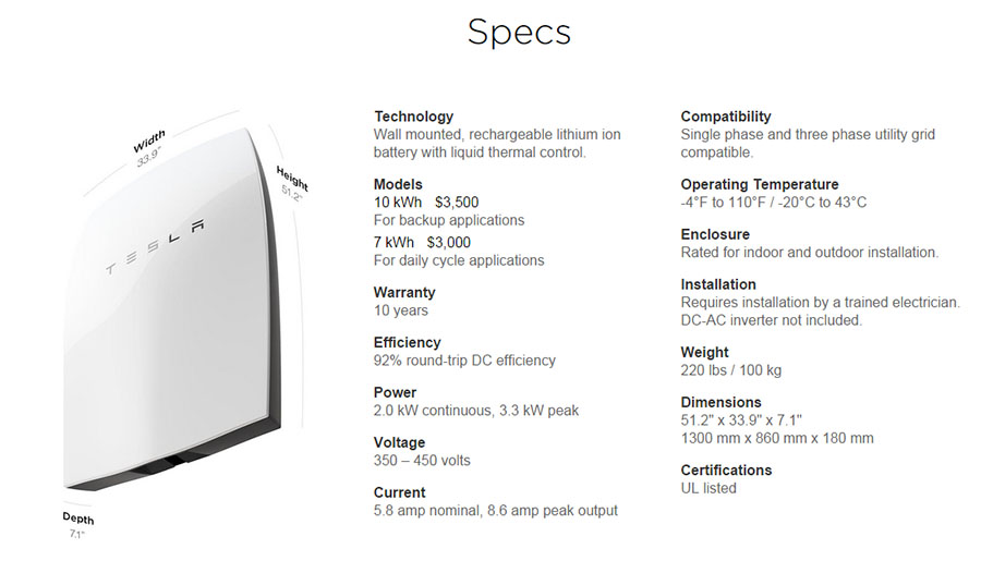 tesla powerwall specs