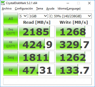 crystaldiskmark test referencia nve2