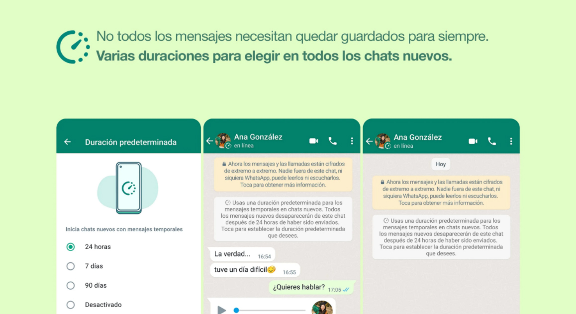 WhatsApp mensajes temporales predeterminados