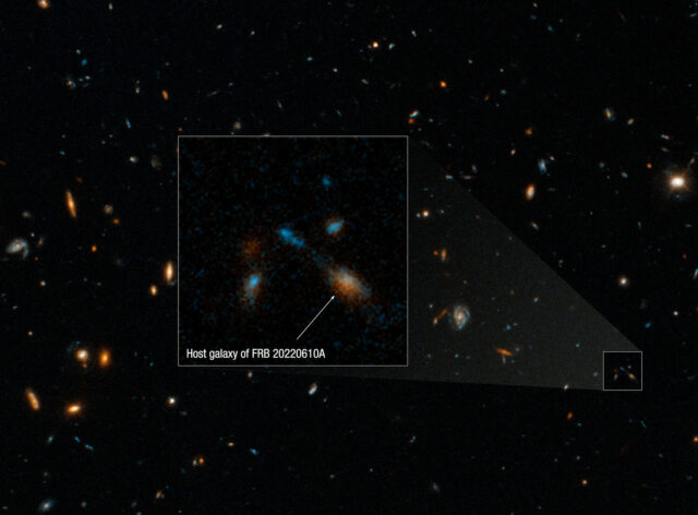 El Hubble identifica desde dónde provino el último FRB A Hubble Space Telescope image of the host galaxy of an exceptionally powerful Fast Radio Burst